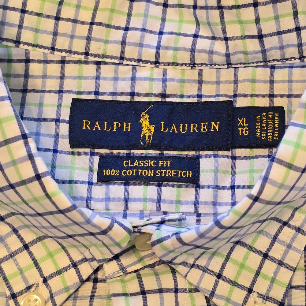 Ralph Lauren Button Down Shirt Mens Size XL Blue/Green Plaid Classic Fit Preppy - Picture 5 of 15
